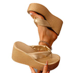 Damen elegante Keil-Sandalen mit glänzenden Details R&B