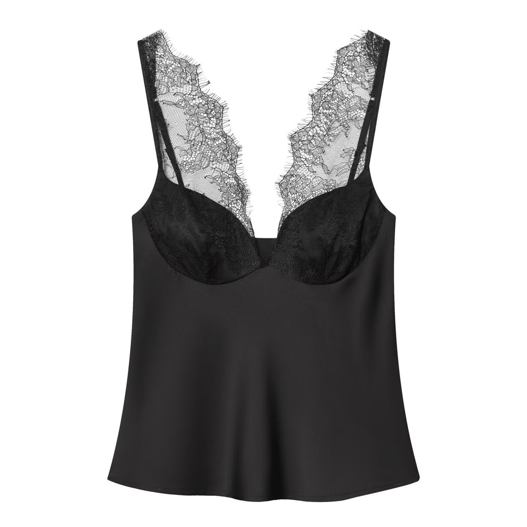 Damen elegantes Camisole-Top mit Spitzenbesatz und hochwertigem Stoff R&B