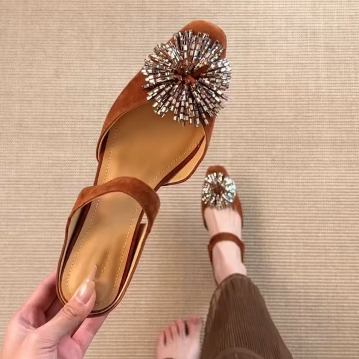 Damen elegante Ballerinas mit glitzerndem Applikationsdesign R&B