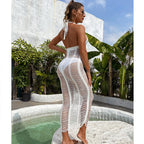 Damen elegantes Netzkleid mit tiefem V-Ausschnitt und figurbetonter Silhouette R&B