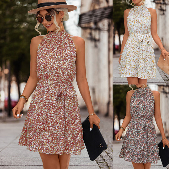 Damen Halterkleid mit floralen Akzenten und verspieltem Saum R&B
