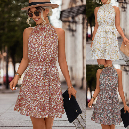 Damen Halterkleid mit floralen Akzenten und verspieltem Saum R&B