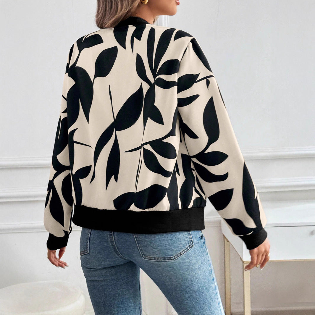 Damen Bomberjacke mit floralem Print und sportlichem Schnitt R&B
