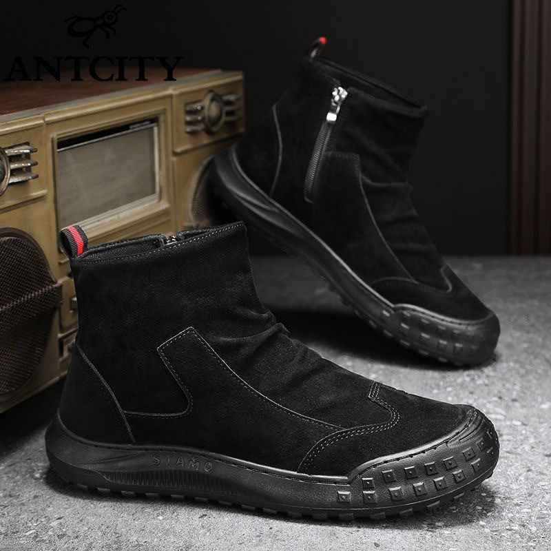 Damen Stiefeletten aus weichem Wildleder mit wasserdichter Sohle und modischem Reißverschluss