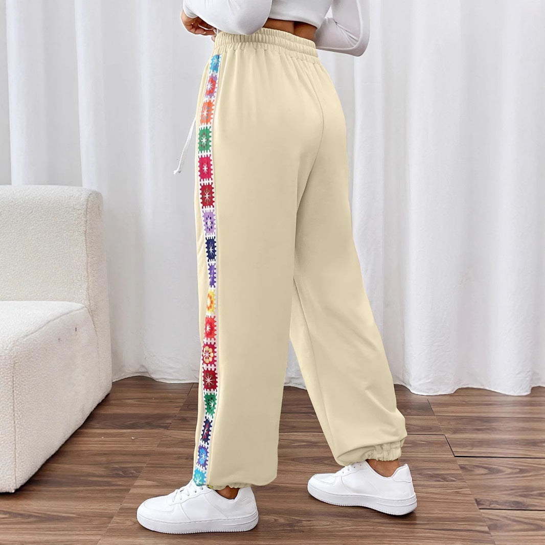 Damen Freizeit-Hose mit buntem Blumenmuster und elastischem Bund R&B