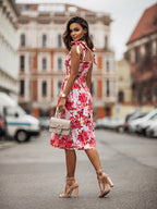 Damen Blumenkleid mit verstellbaren Spaghetti-Trägern und sexy Schlitz R&B