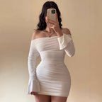 Damen Off-Shoulder Minikleid mit Rüschendetails und figurbetontem Schnitt R&B