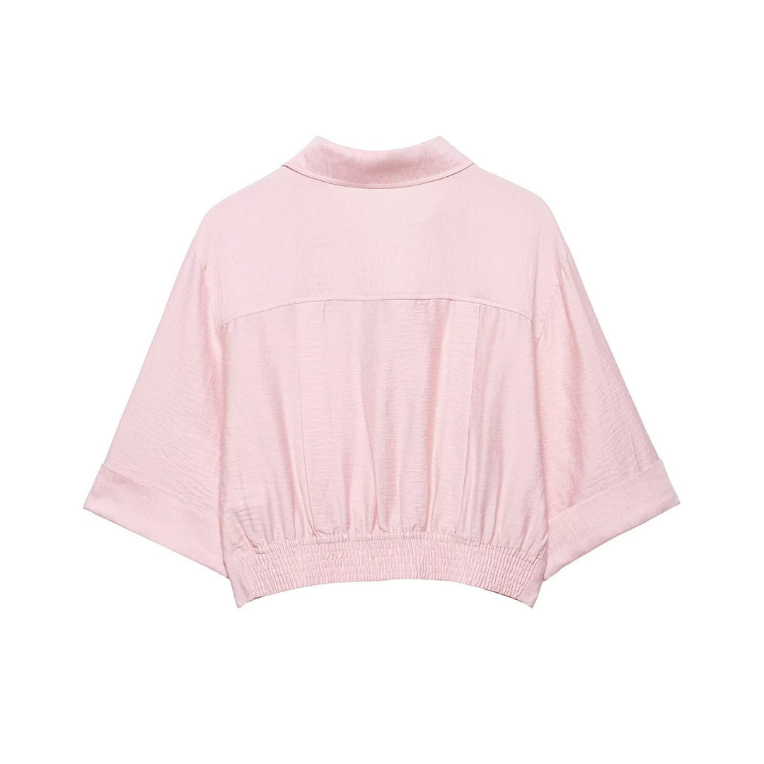 Damen kurzärmlige Bluse mit lässigem Schnitt und stylischem Kragen R&B