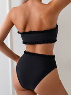 Damen Bandeau-Bikini mit voluminösen Rüschendetails und hohem Bund R&B