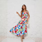 Damen Langärmliges Maxi-Kleid mit verspieltem Mehrfarbigem Design R&B