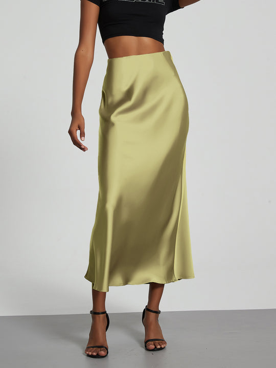 Damen Stilvolle Satin-Stretchrock mit hohem Bund und fließendem Schnitt R&B