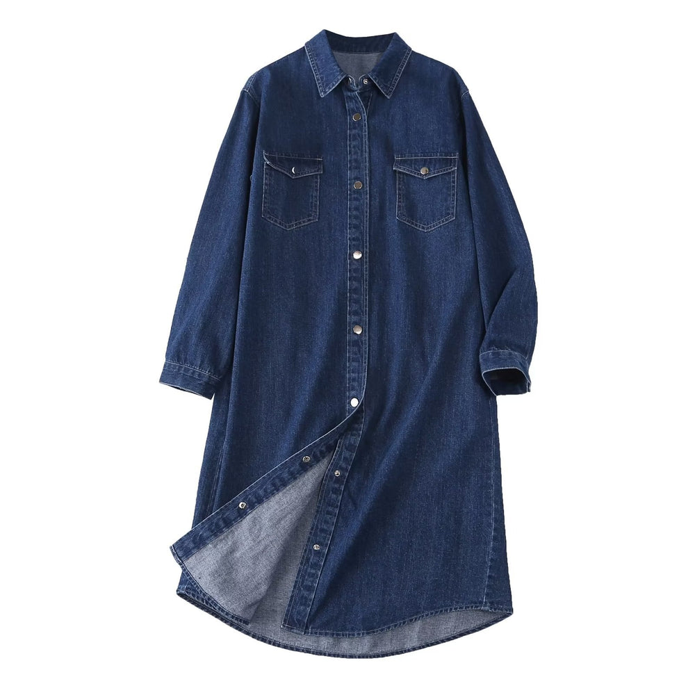 Damen Denim Hemdblusenkleid mit knöpfbarem Frontdesign und praktischen Taschen R&B