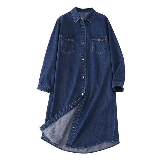 Damen Denim Hemdblusenkleid mit knöpfbarem Frontdesign und praktischen Taschen R&B