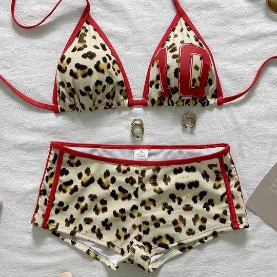 Damen Triangel-Bikini mit sportivem Shorty und animalischem Design R&B