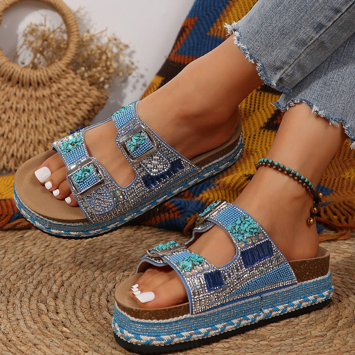 Damen Sandalen mit funkelnden Schmuckdetails und ergonomischer Fußbettung R&B