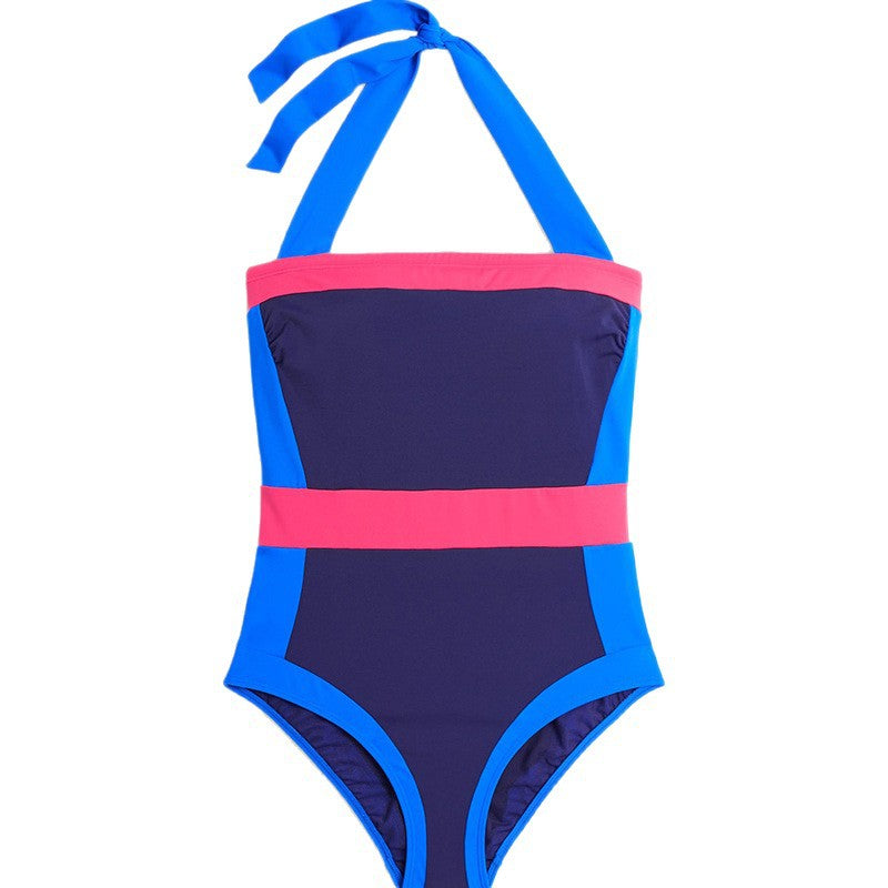Damen sportlicher Einteiler Badeanzug mit modernem Farbblock-Design R&B