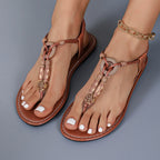 Damen Zehentrenner-Sandalen mit dekorativem Anhänger und rutschfester Sohle R&B