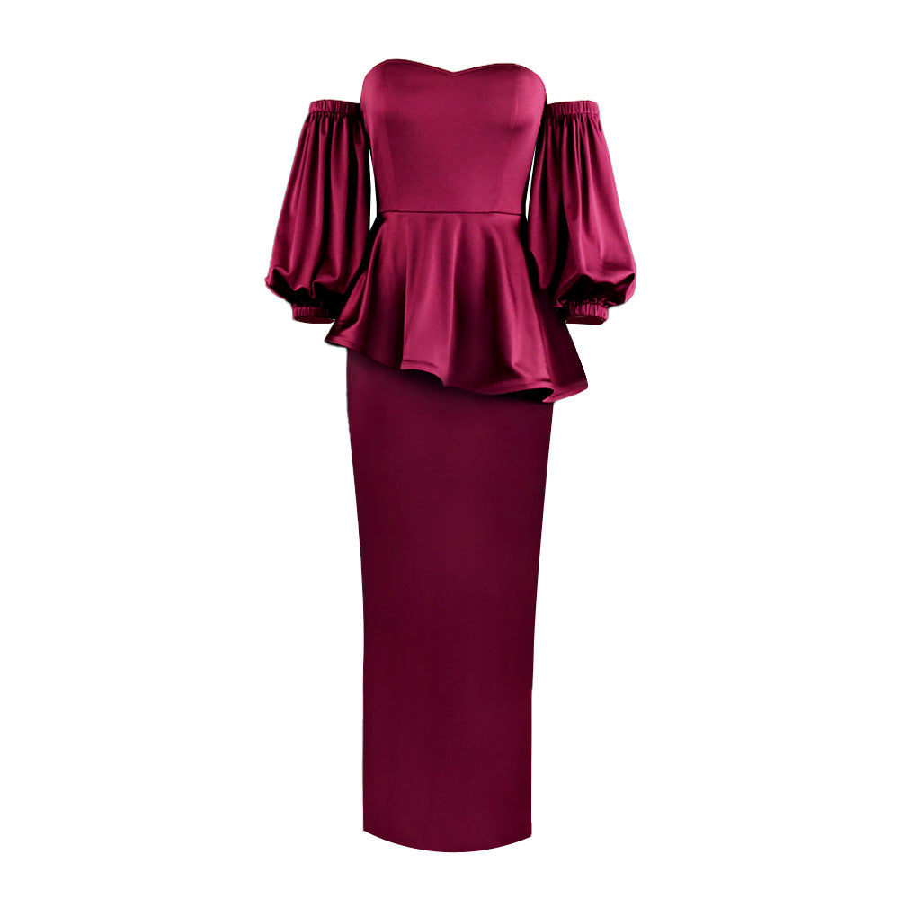 Damen Elegantes Kleid mit schulterfreiem Design und voluminösen Puffärmeln R&B