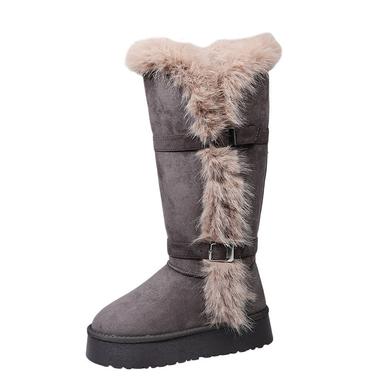 Damen kuschelige Winterstiefel mit weichem Kunstfellrand und modischen Schnallen R&B