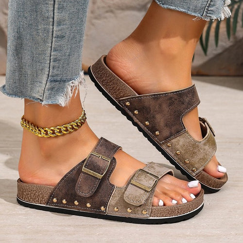 Damen bequeme Riemchen-Sandalen mit modischen Doppelschnallen R&B