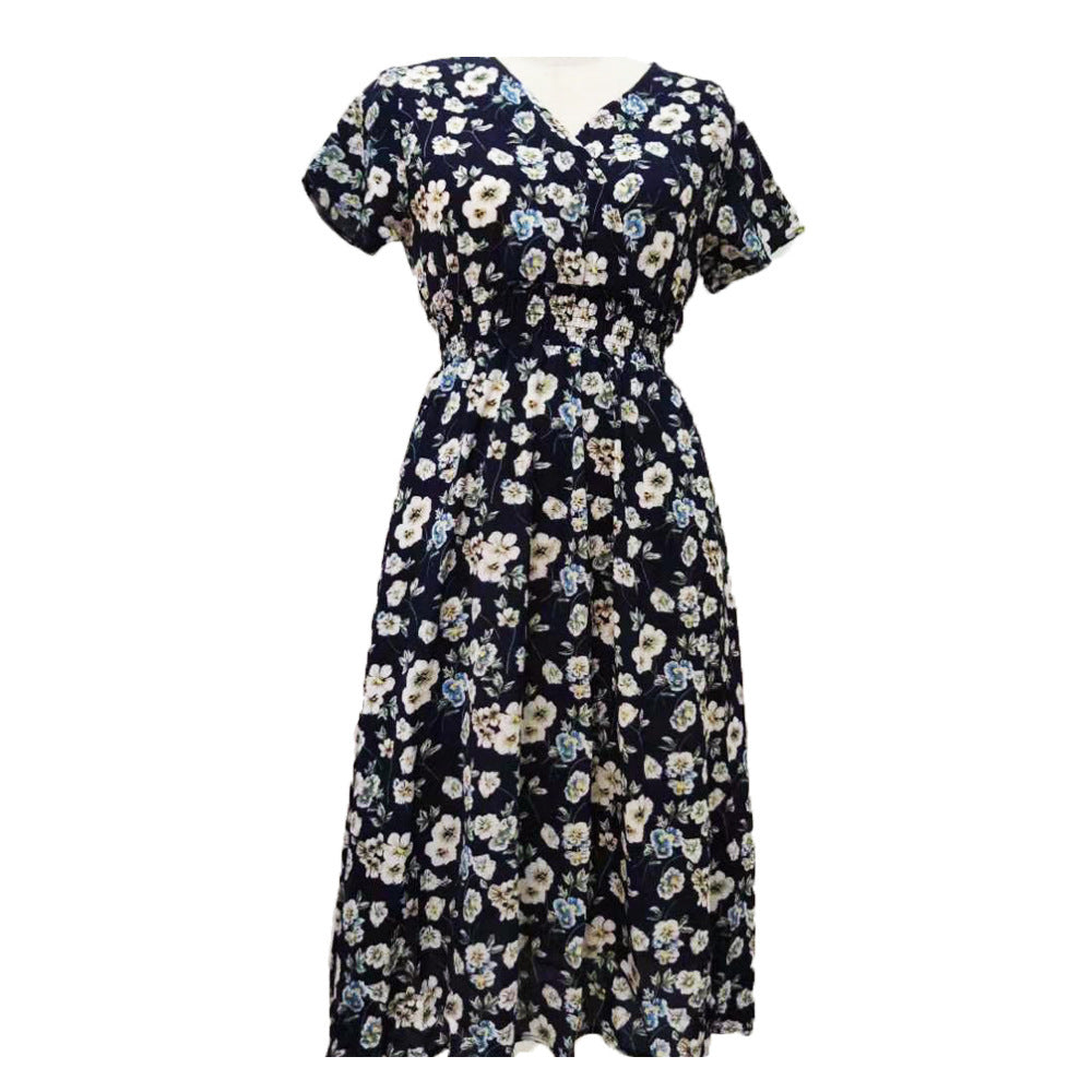 Damen Maxikleid mit floralen Mustern und elastischem Taillenbund R&B