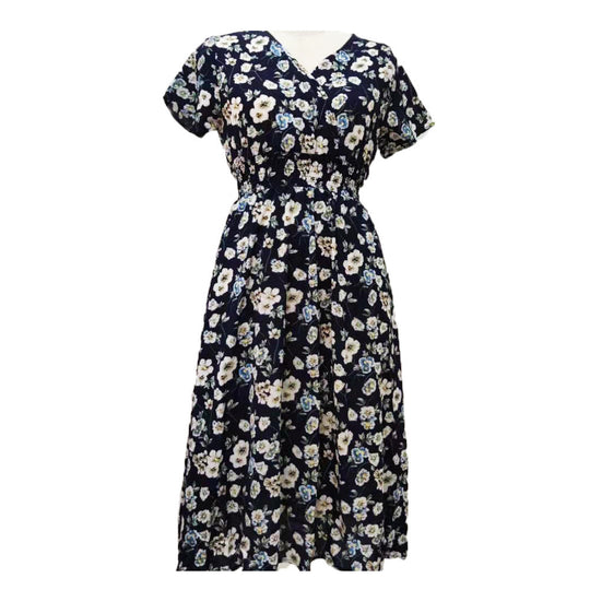 Damen Maxikleid mit floralen Mustern und elastischem Taillenbund R&B