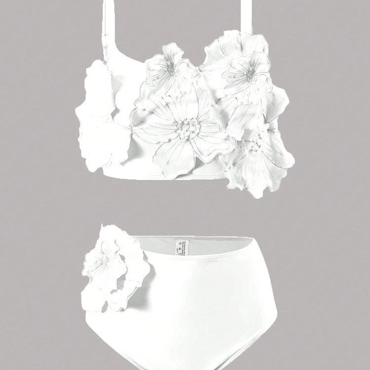 Damen Zweiteiliges Bikini-Set mit floralem Design und hochgeschnittenem Slip R&B