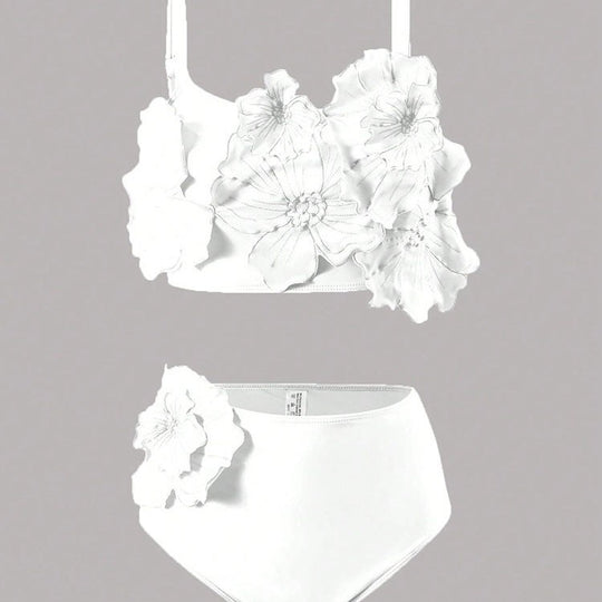 Damen Zweiteiliges Bikini-Set mit floralem Design und hochgeschnittenem Slip R&B