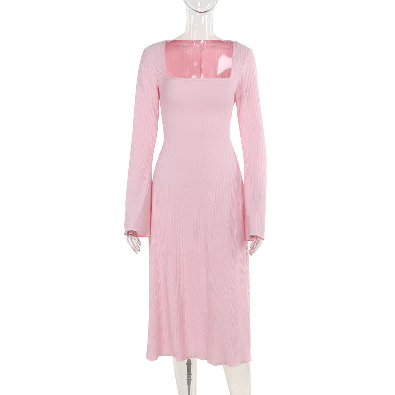 Damen elegantes Maxikleid mit tiefem V-Ausschnitt und schwingendem Rock R&B