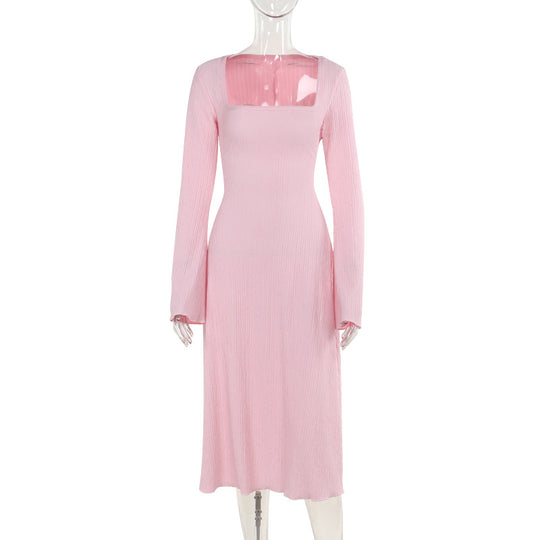 Damen elegantes Maxikleid mit tiefem V-Ausschnitt und schwingendem Rock R&B