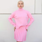 Damen Modischer Rollkragenpullover mit Faltenrock R&B