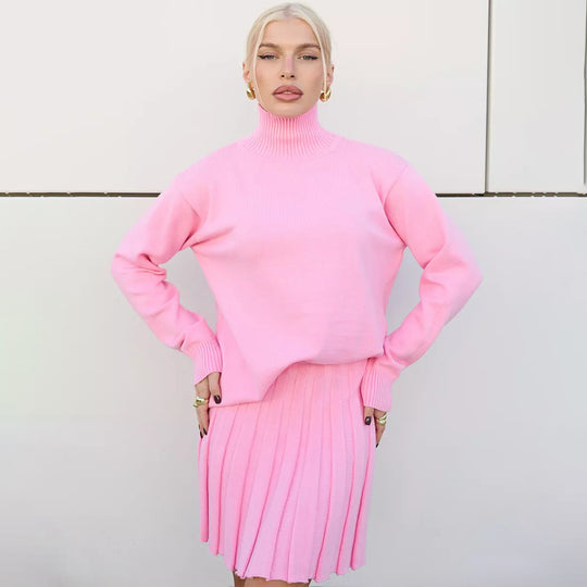 Damen Modischer Rollkragenpullover mit Faltenrock R&B