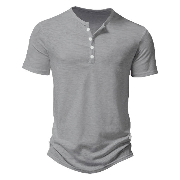 Herren nan Kurzarmshirt im Henleystil aus Slub-Baumwolljersey mit kurzer Knopfleiste R&B