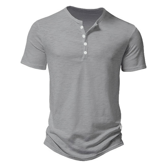 Herren nan Kurzarmshirt im Henleystil aus Slub-Baumwolljersey mit kurzer Knopfleiste R&B