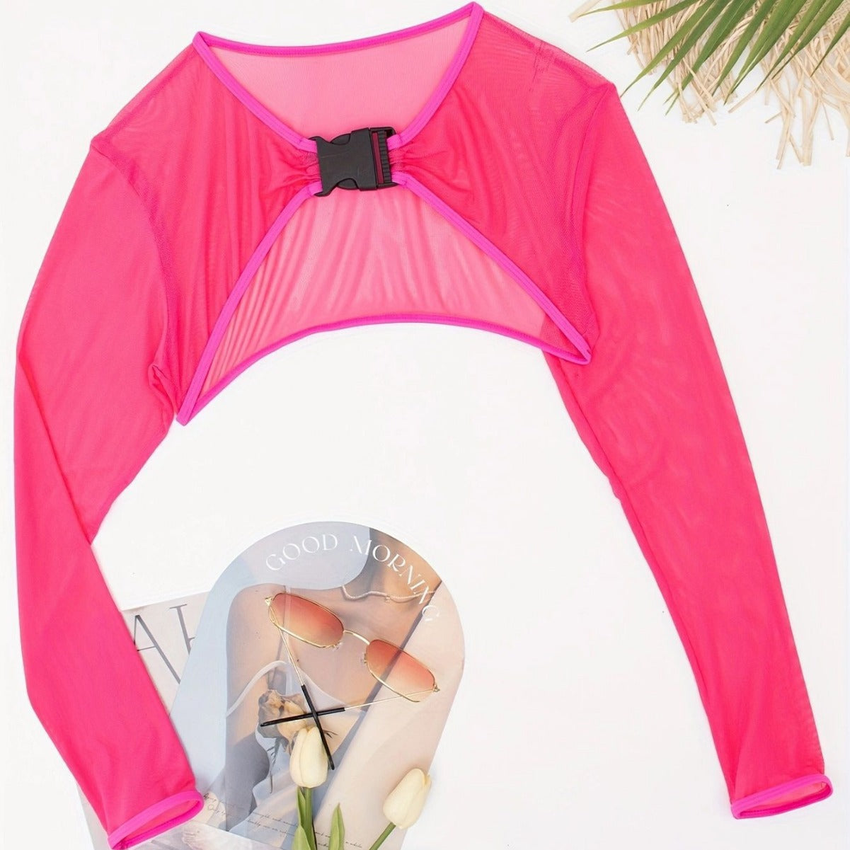Damen Sportlicher Cropped Langarm-Top mit schickem Schnallenverschluss R&B