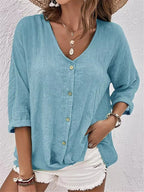 Damen luftige Bluse mit Knopfleiste R&B