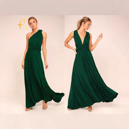 Damen elegantes Rundhals-Maxikleid mit variablen Trägeroptionen und fließendem Schnitt R&B