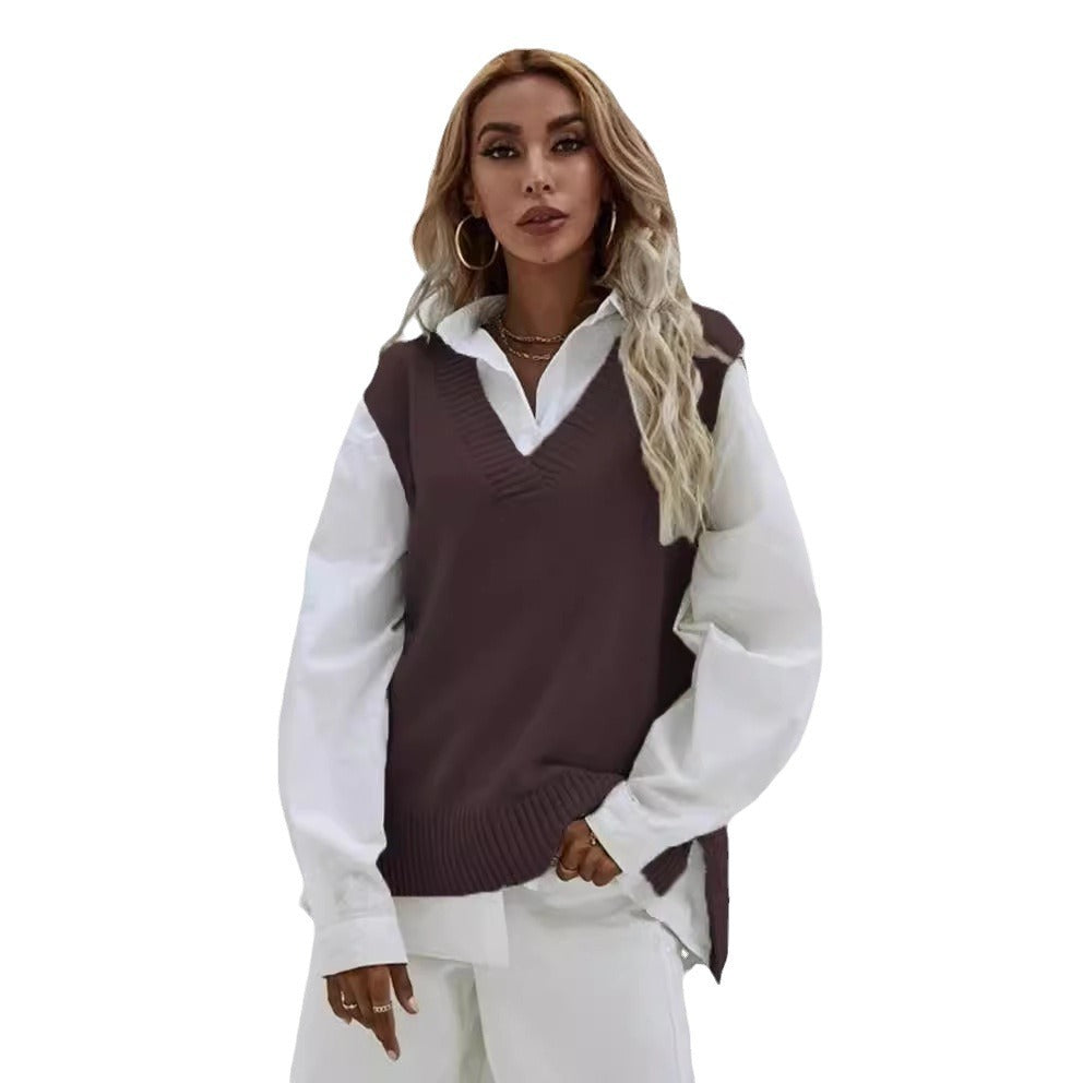 Damen Strickweste mit V-Ausschnitt und eleganter Rippenstruktur R&B
