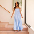 Damen Maxikleid mit schmalen Trägern und asymmetrischem Rock R&B