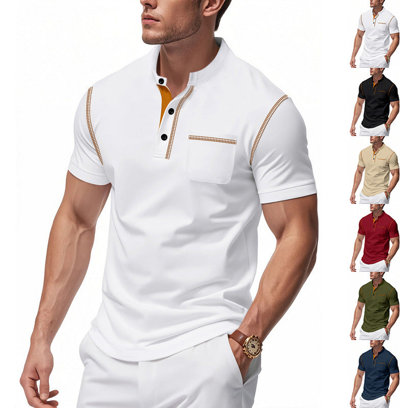 Herren Polo-Shirt mit modischem Henley-Kragen und praktischer Brusttasche