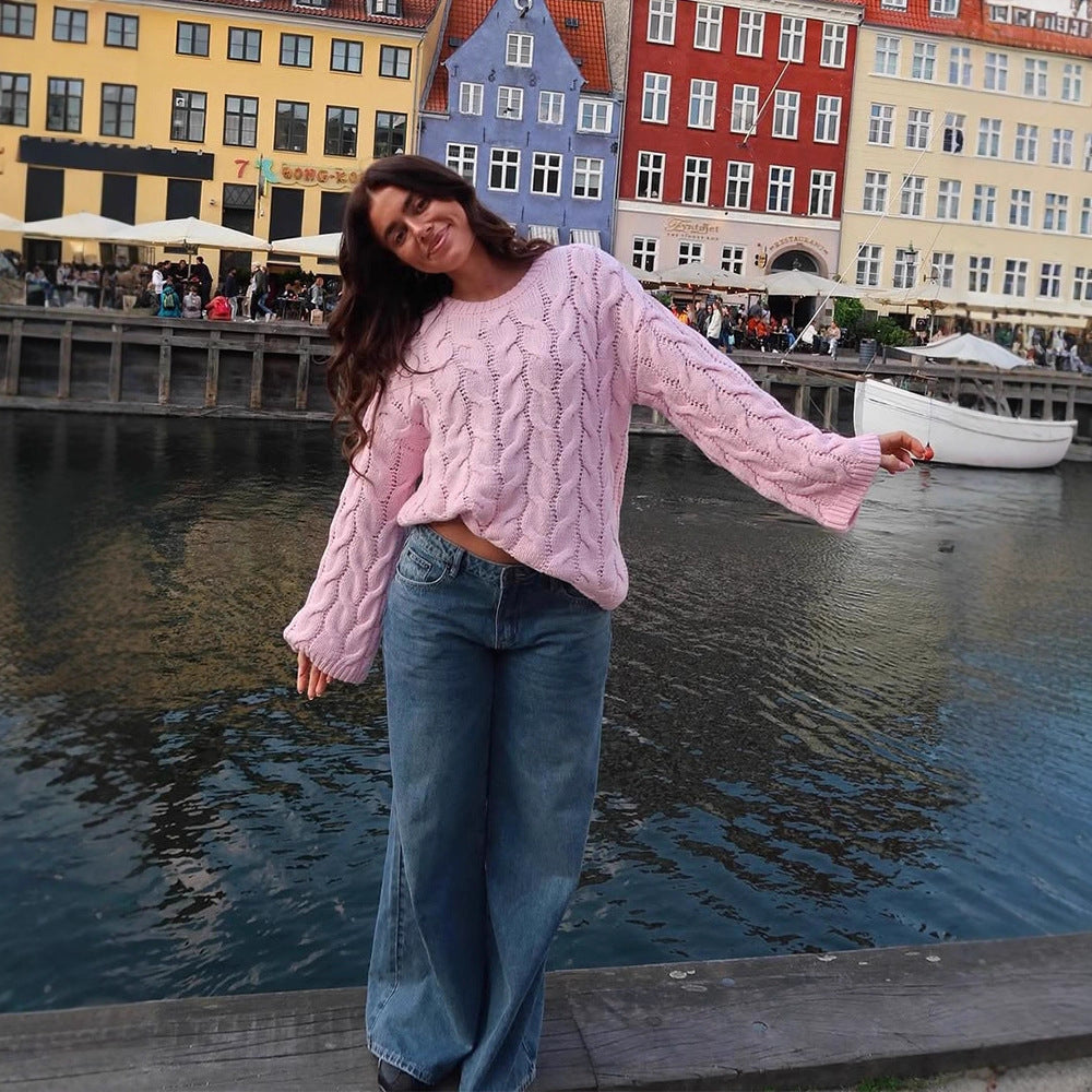 Damen modischer Strickpullover mit romantischem Zopfdesign R&B