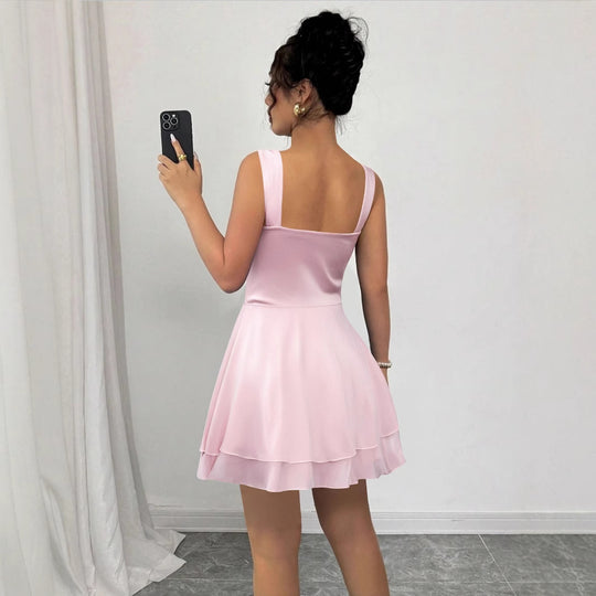 Damen Verspieltes Sommerkleid mit gerafftem Oberteil und schwingendem Rock R&B
