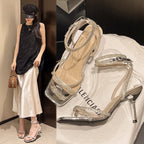 Damen transparente High Heels Sandalen mit funkelnden Strass-Akzenten R&B
