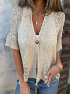 Damen luftige Strickjacke mit strukturiertem Lochmuster R&B