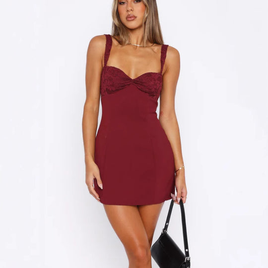 Damen Figurbetontes Kleid mit Spitzenakzenten und verstellbaren Spaghetti-Trägern R&B
