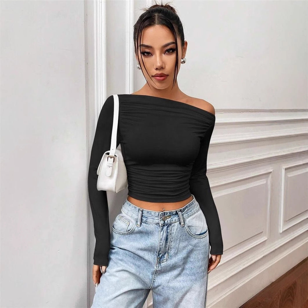 Damen Elegantes Off-Shoulder Langarmtop mit figurbetontem Schnitt R&B