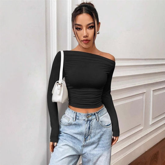 Damen Elegantes Off-Shoulder Langarmtop mit figurbetontem Schnitt R&B