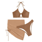 Damen Bikini-Set mit elegantem Ringdetail und gerafftem Rock R&B
