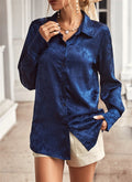 Damen edle Longbluse aus glänzendem Satin mit floralem Muster R&B