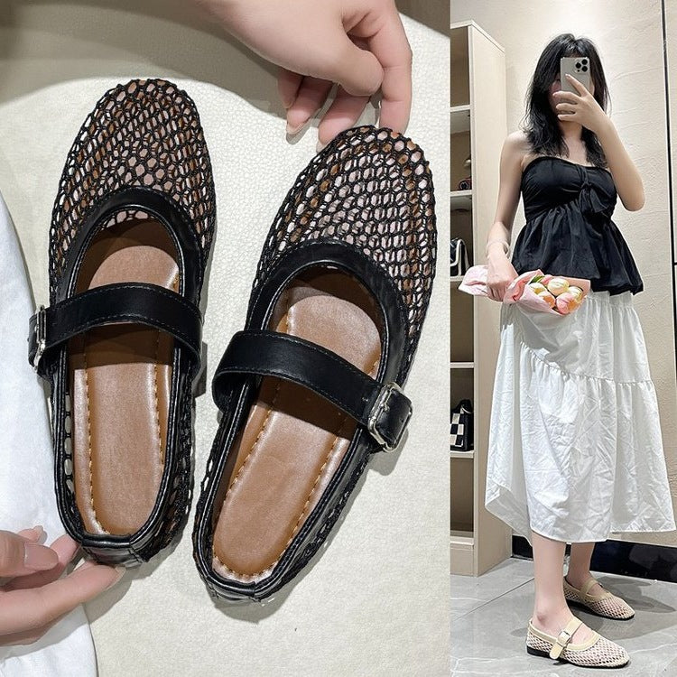 Damen modische Riemchen-Ballerinas mit Netzstruktur R&B